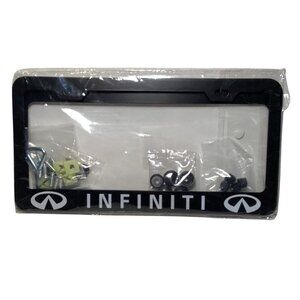 For Infinity 2 Metal License Plate Frames and Black LOGO Valve Stem Caps NEW KIT